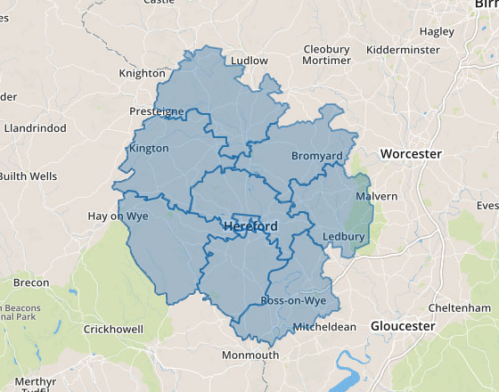 Area map of Herefordshire