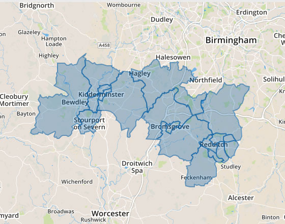 Area map of North Worcestershire