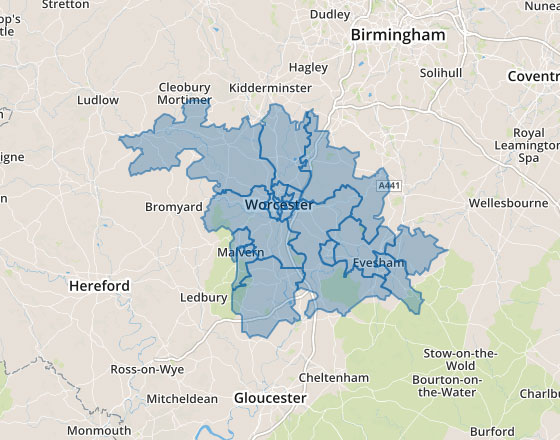 Area map of South Worcestershire