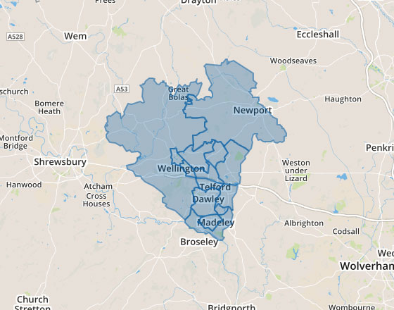 Area map of Telford and Wrekin