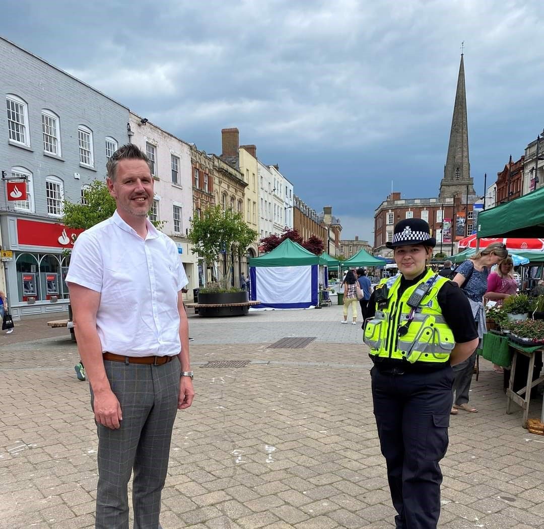 PCC John Campion in Hereford with a female officer